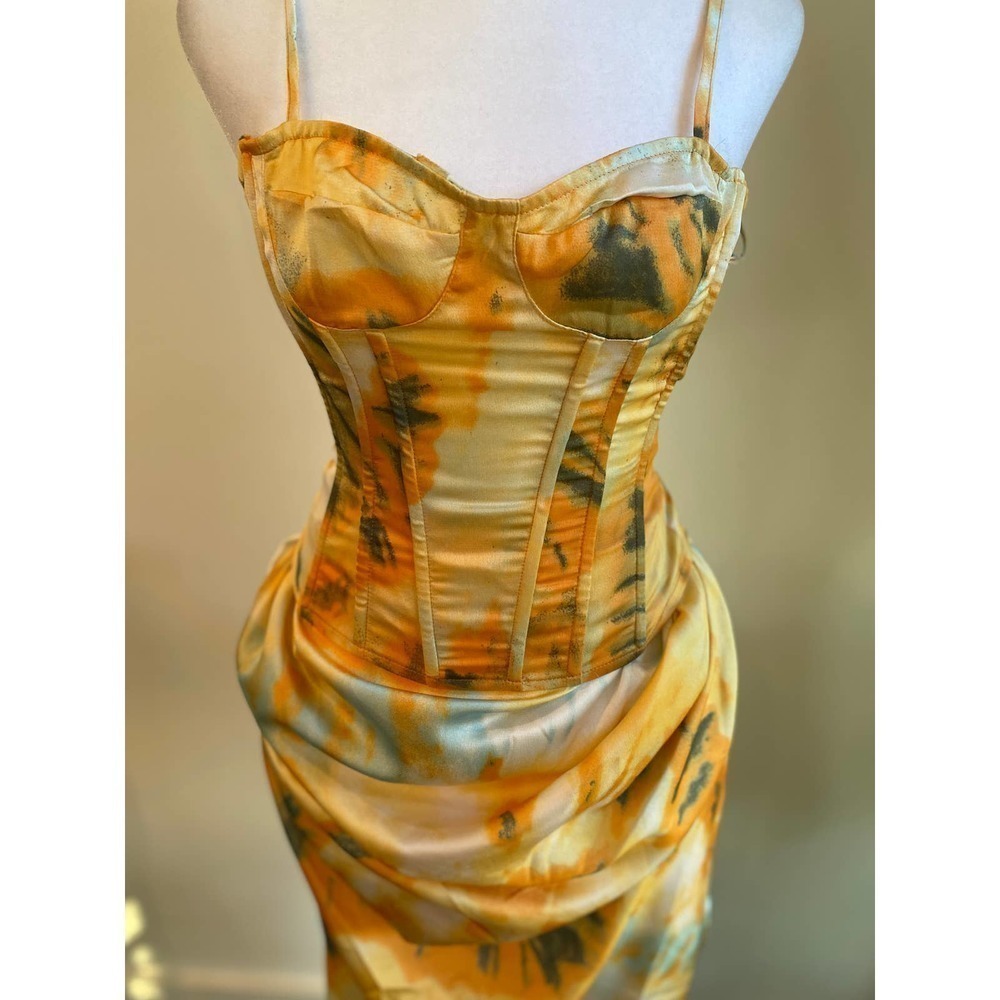 Orange Tie Dye Print Structured Corset set - Picture 4 of 12